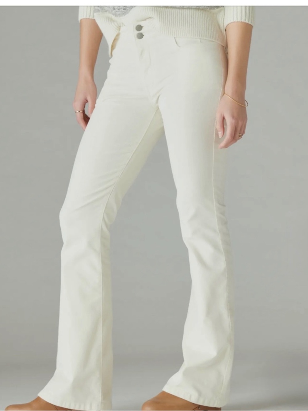 Lucky Brand High Rise Stevie Flare Corduroy Jeans Cream Moon Dust Size 12/31